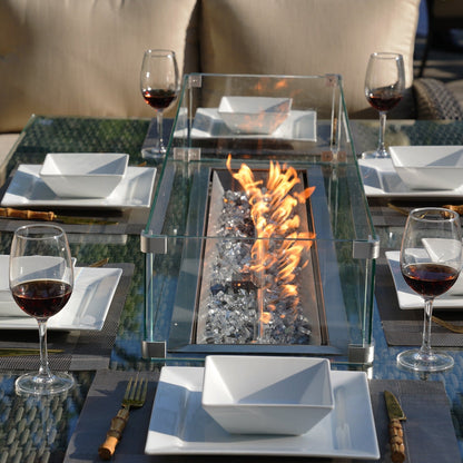 Set da pranzo con braciere per conversazione all'aperto Morden in vimini/acciaio da 7 pezzi