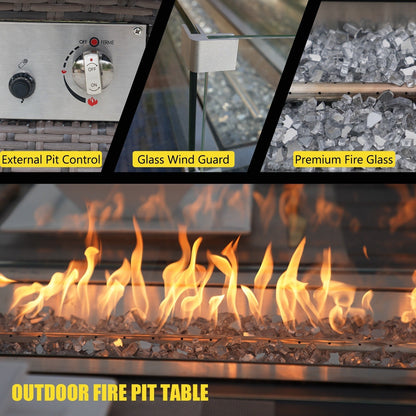 Set da pranzo con braciere per conversazione all'aperto Morden in vimini/acciaio da 7 pezzi