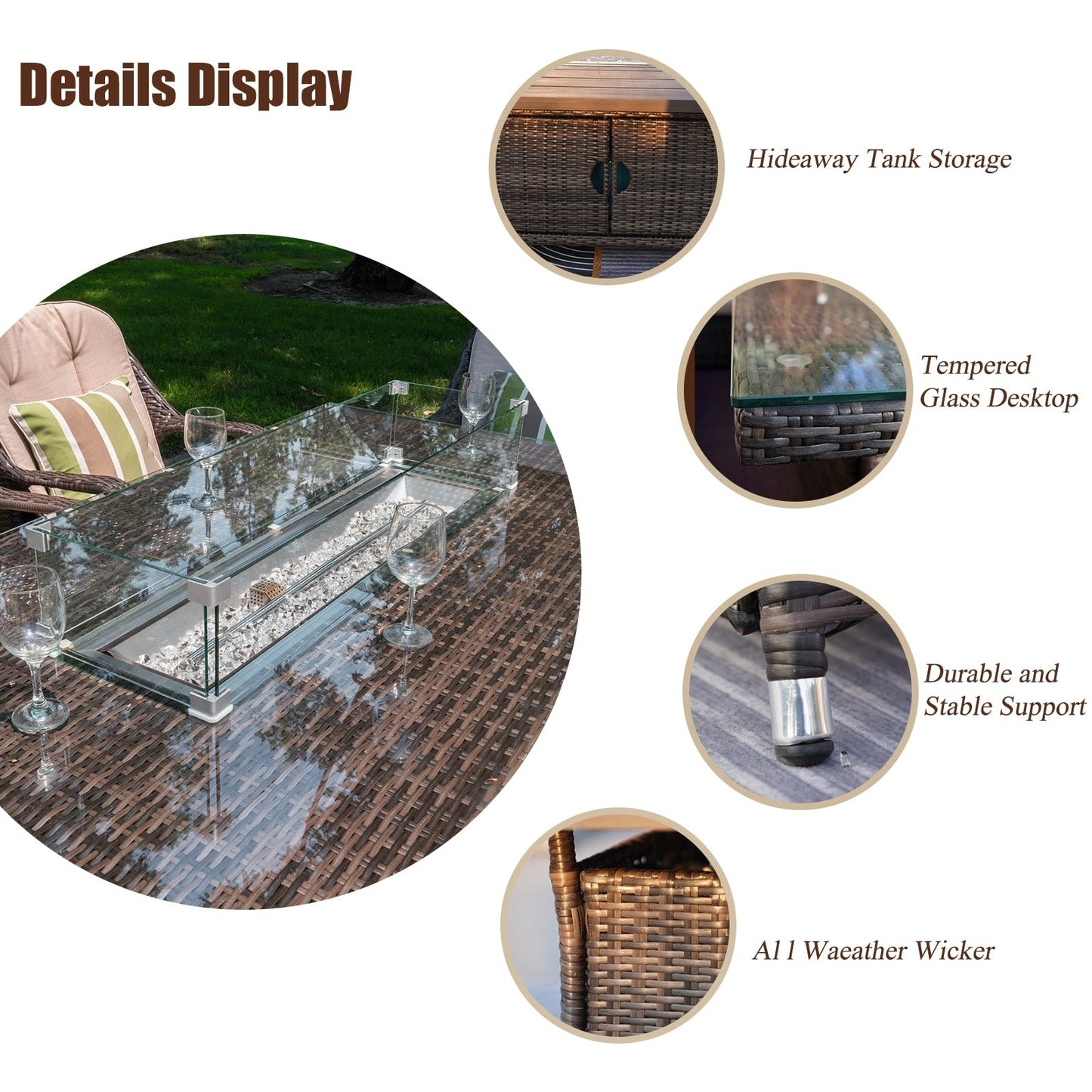 Set da pranzo con braciere per conversazione all'aperto Morden in vimini/acciaio da 7 pezzi