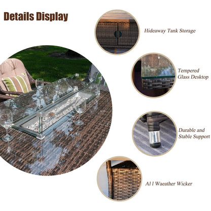 Set da pranzo con braciere per conversazione all'aperto Morden in vimini/acciaio da 7 pezzi