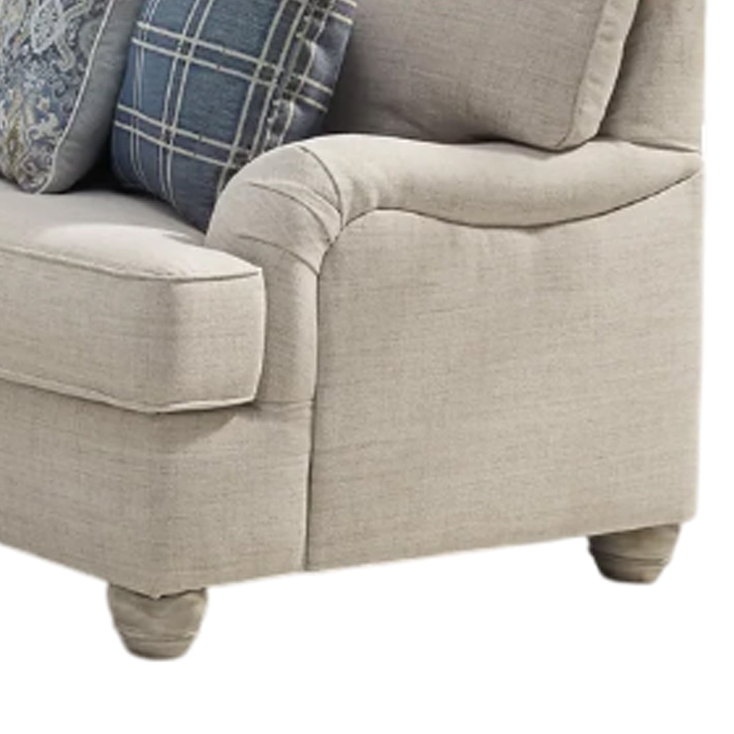 Divano Moyi con 5 cuscini decorativi, 91 pollici in morbido poliestere beige