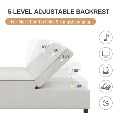 Divano letto multifunzione 72,5 4 in 1 in lino con tasca portaoggetti e porta USB per soggiorno