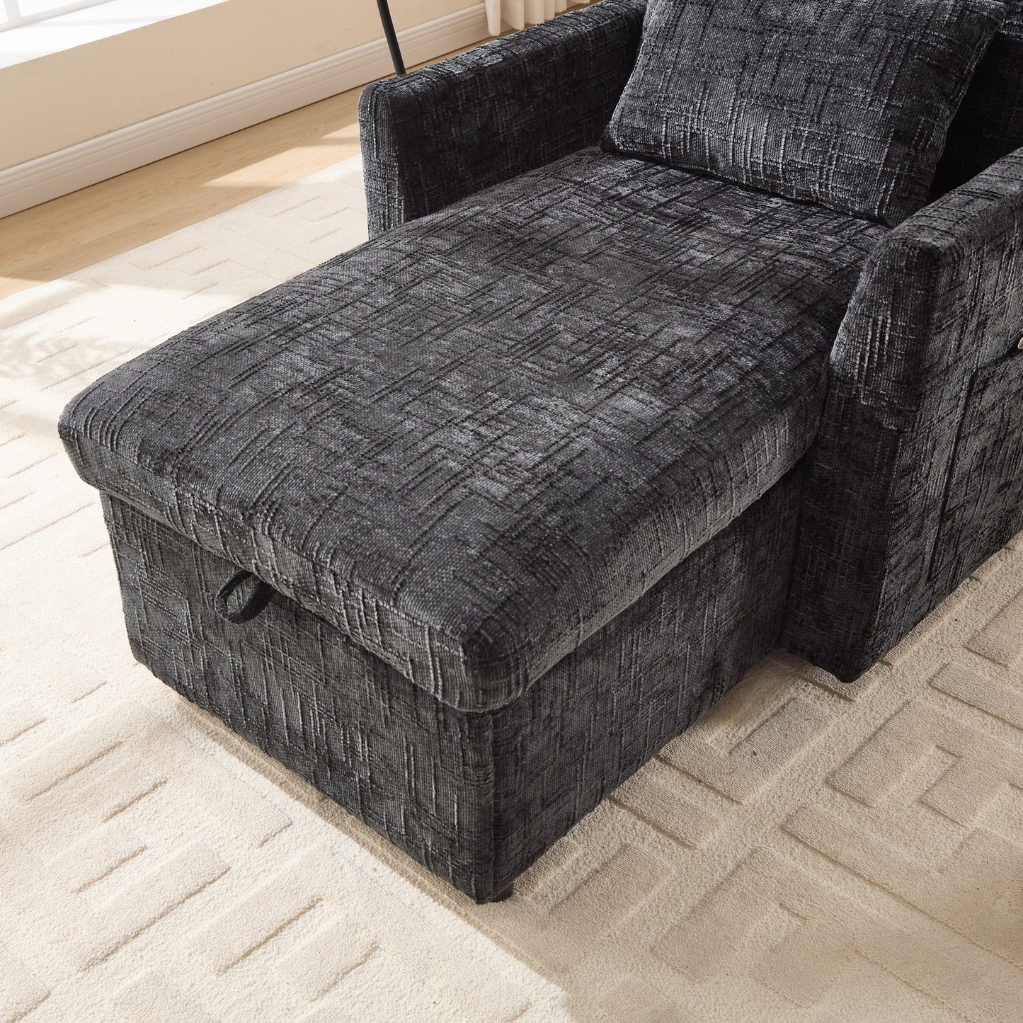 Divano reclinabile multifunzionale per persone pigre, può essere riposto, schienale con supporto per cellulare, sedia singola in ciniglia per il tempo libero