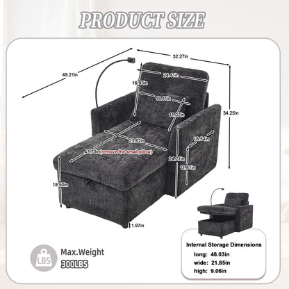 Divano reclinabile multifunzionale per persone pigre, può essere riposto, schienale con supporto per cellulare, sedia singola in ciniglia per il tempo libero
