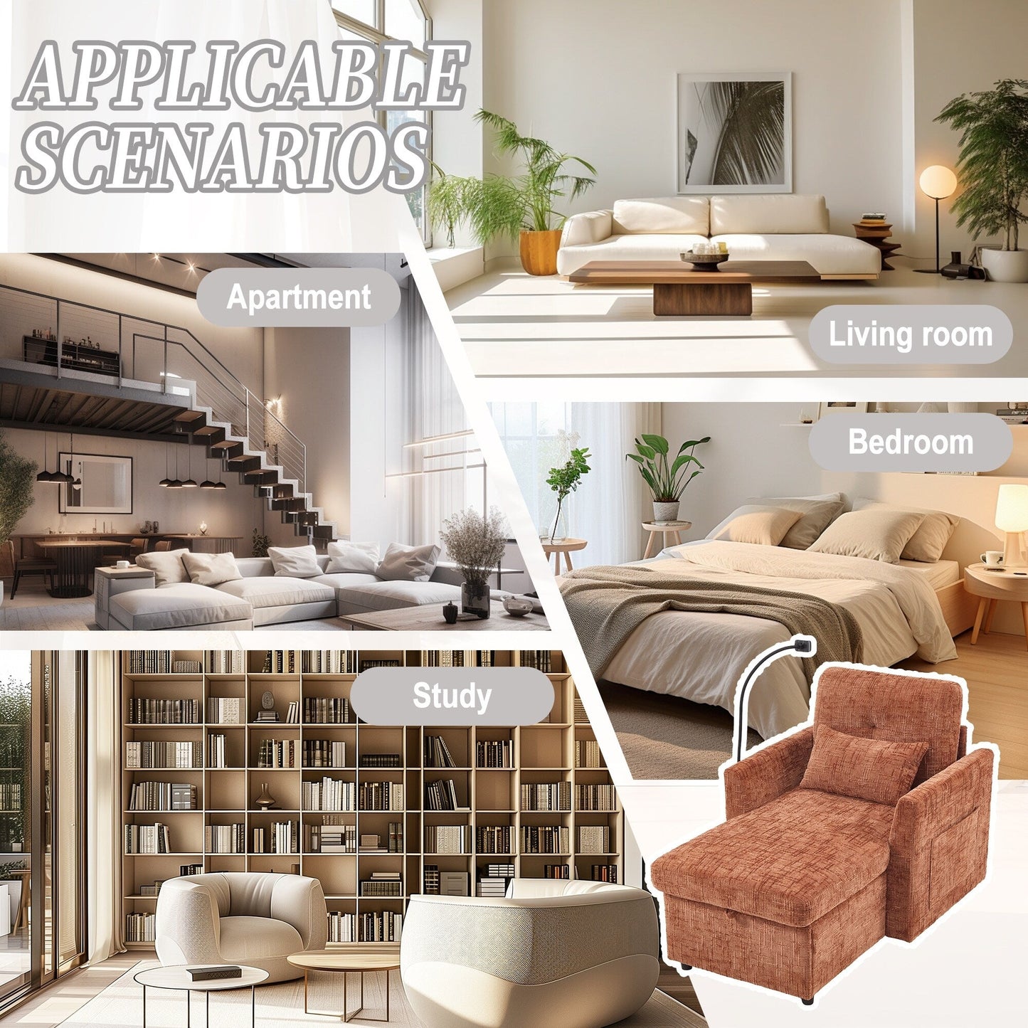 Divano reclinabile multifunzionale per persone pigre, schienale contenitore con supporto per cellulare, poltrona singola in ciniglia per il tempo libero