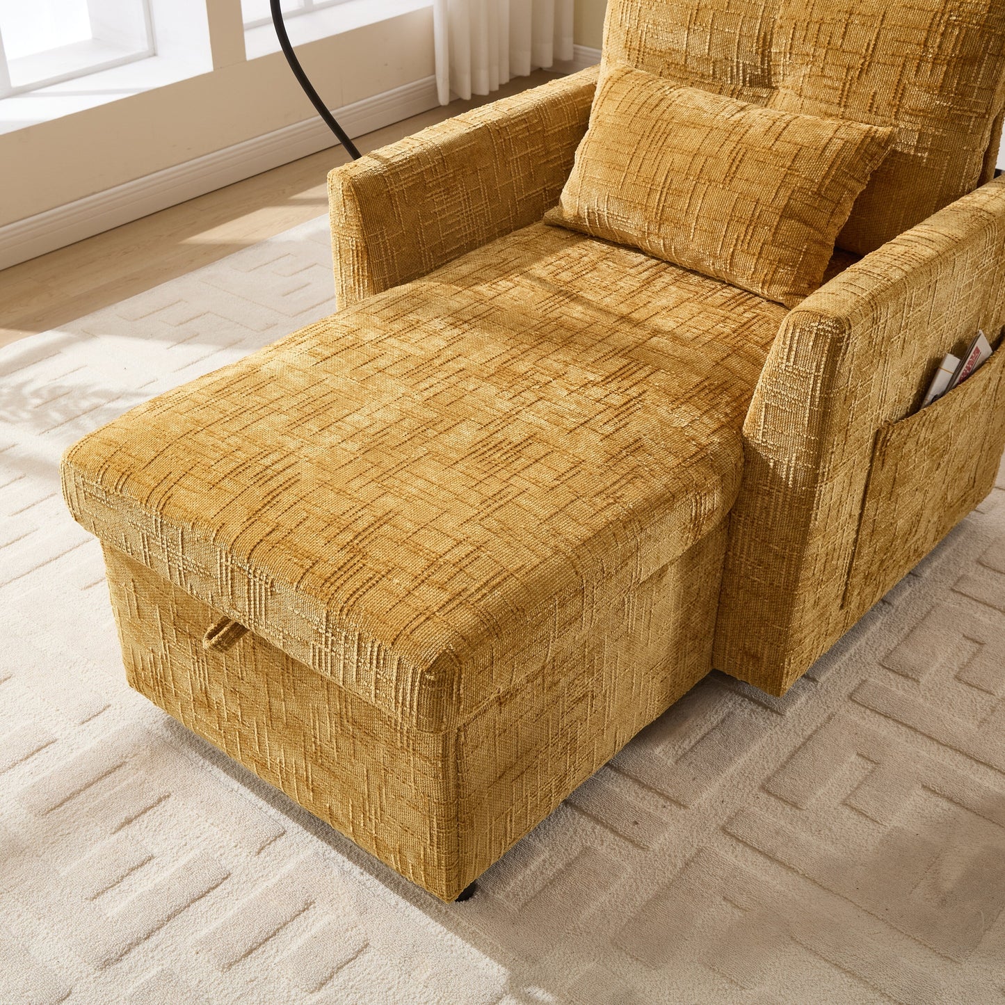 Divano reclinabile multifunzionale per persone pigre, schienale contenitore con supporto per cellulare, poltrona singola in ciniglia per il tempo libero