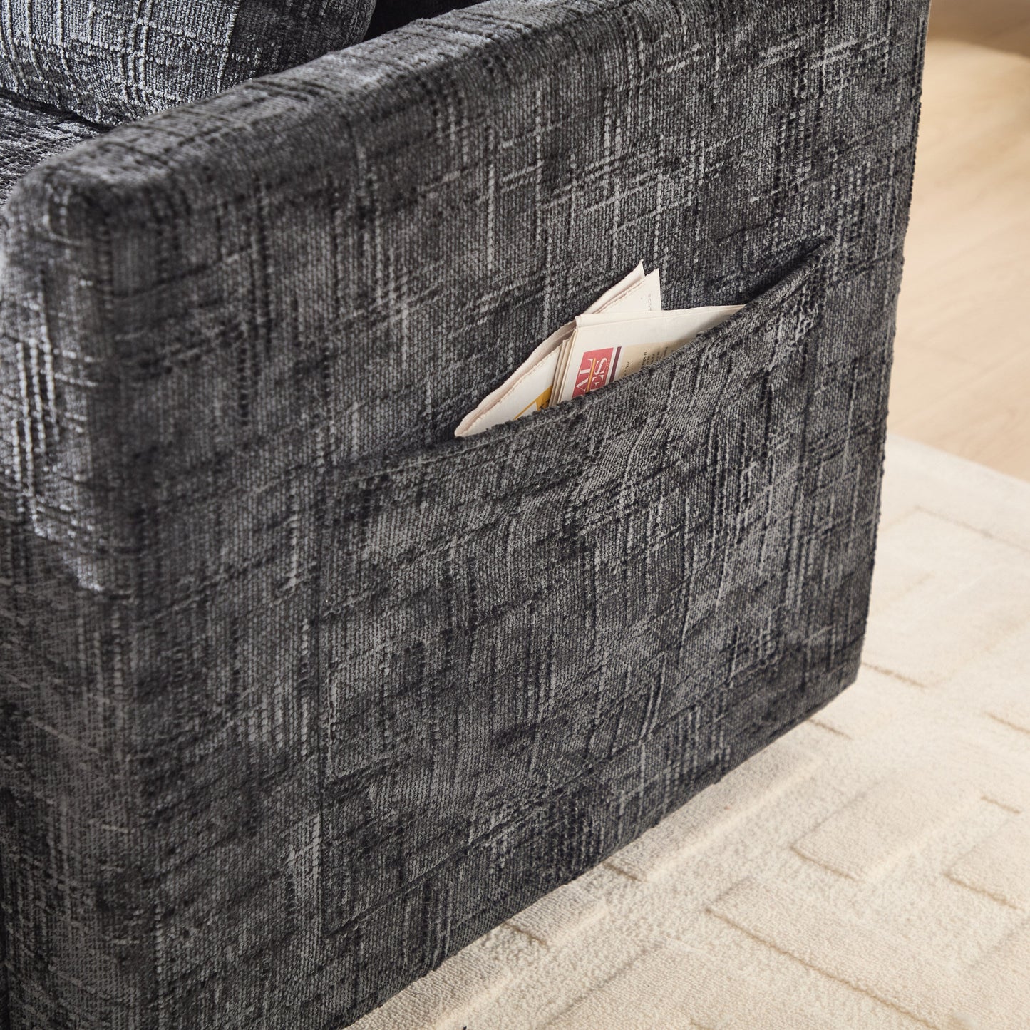 Divano reclinabile multifunzionale per persone pigre, schienale contenitore con supporto per cellulare, poltrona singola in ciniglia per il tempo libero