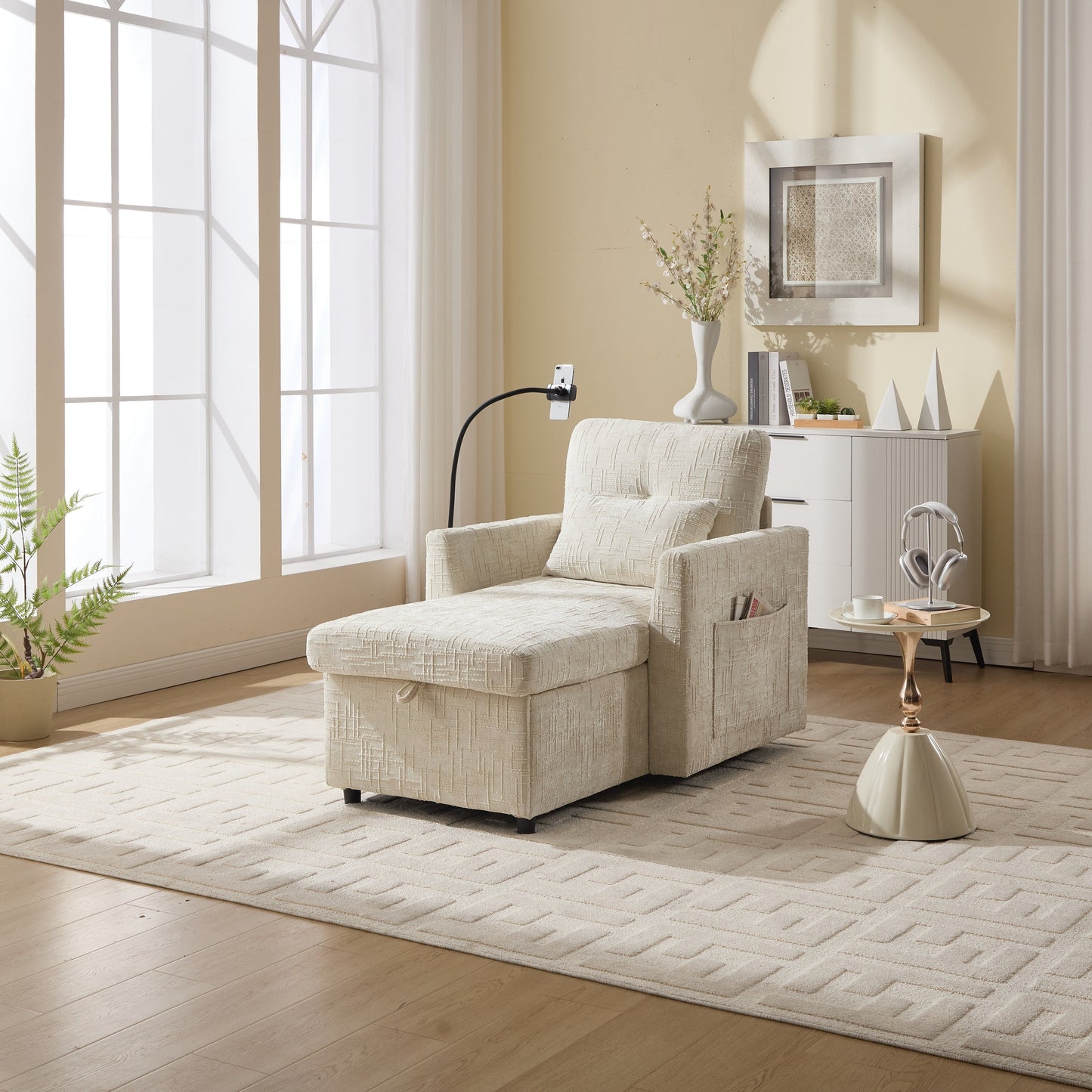 Divano reclinabile multifunzionale per persone pigre, schienale contenitore con supporto per cellulare, poltrona singola in ciniglia per il tempo libero