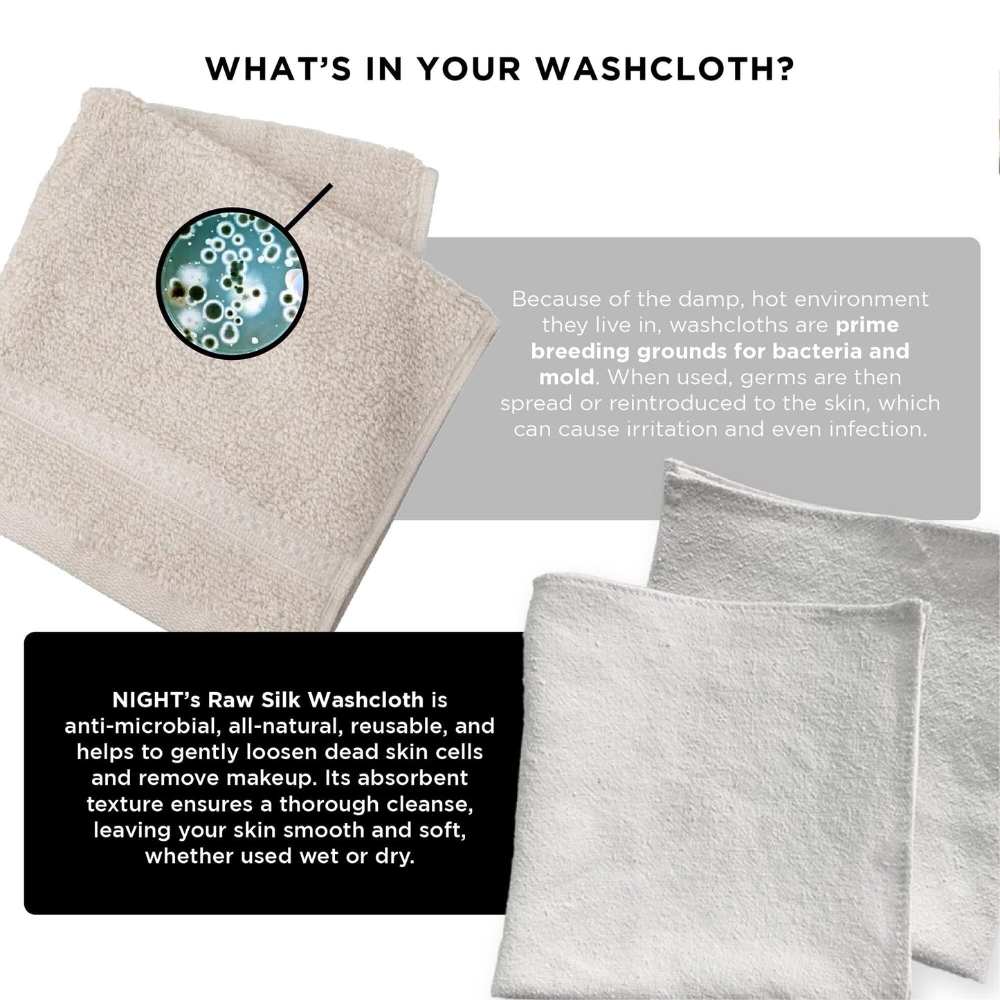 Set di 2 salviette esfolianti in seta NIGHT