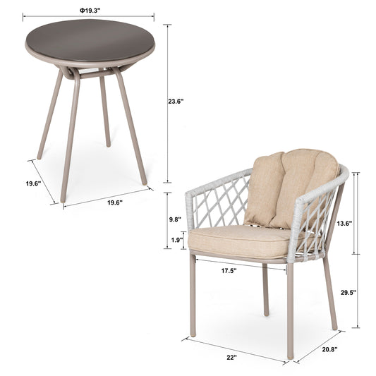 Set da bistrot in corda per patio NUU GARDEN da 3 pezzi