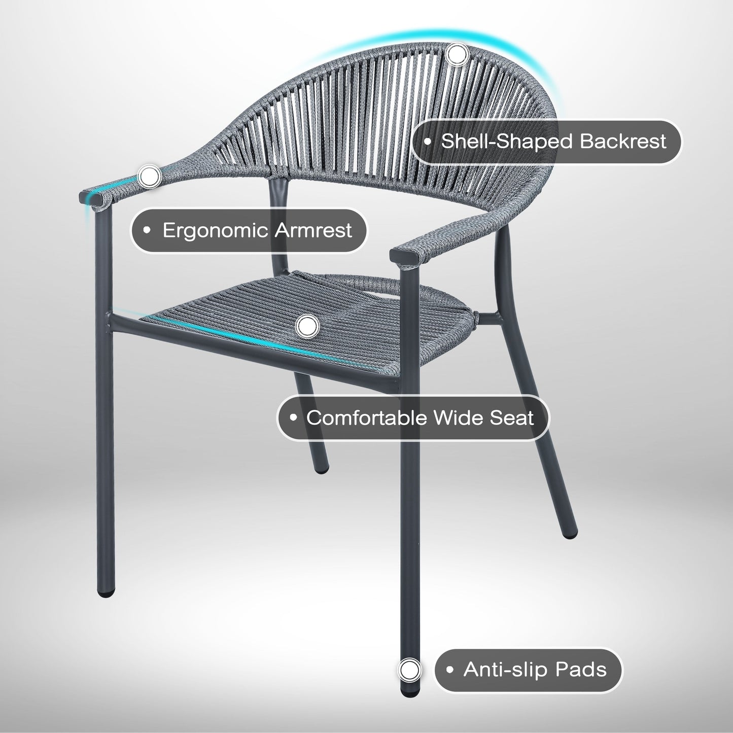 Set da bistrot in vimini e corda per patio NUU GARDEN da 3 pezzi