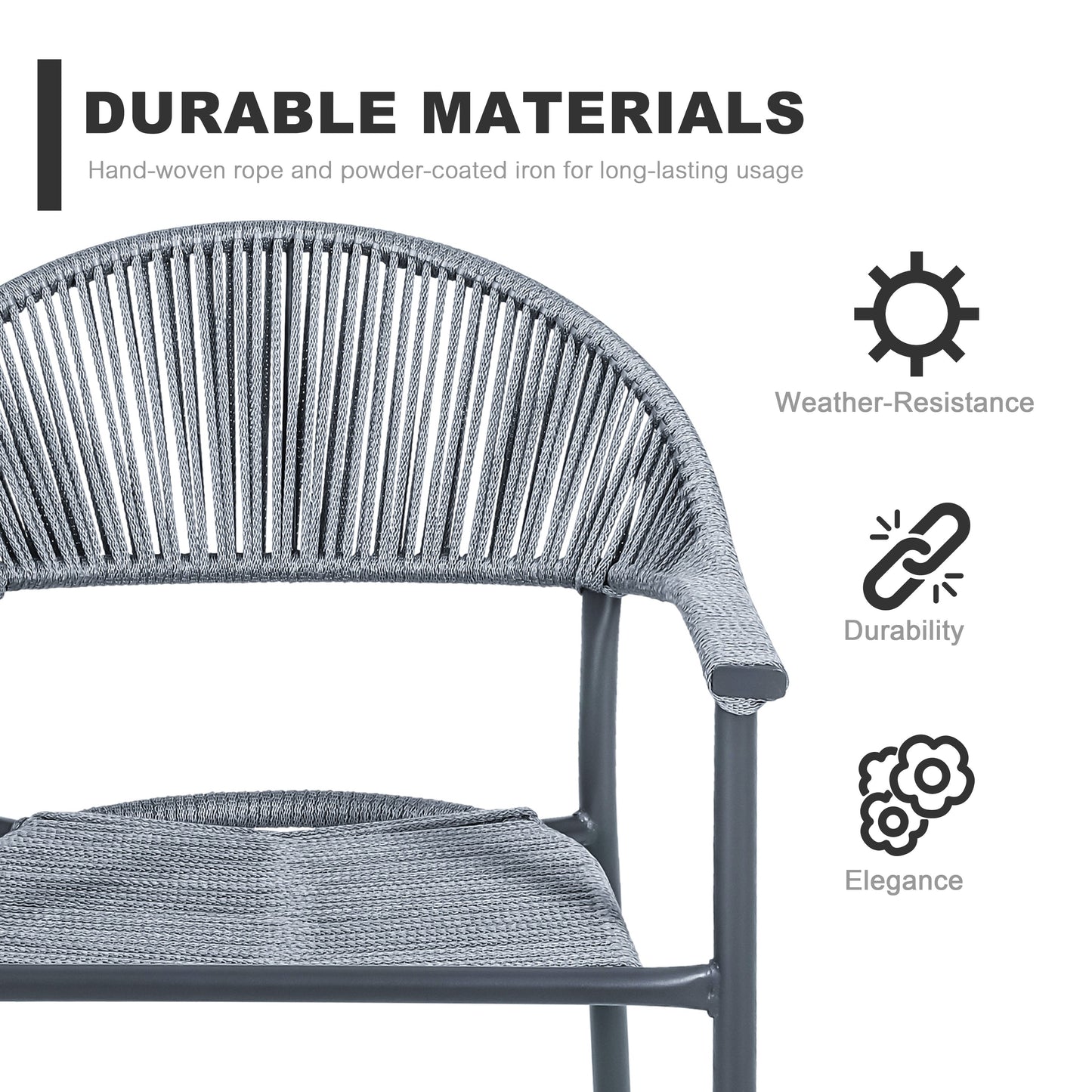 Set da bistrot in vimini e corda per patio NUU GARDEN da 3 pezzi