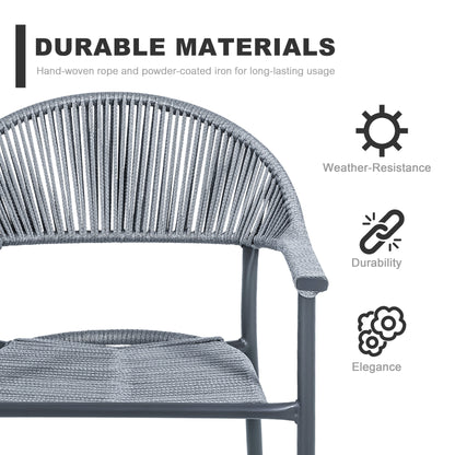 Set da bistrot in vimini e corda per patio NUU GARDEN da 3 pezzi