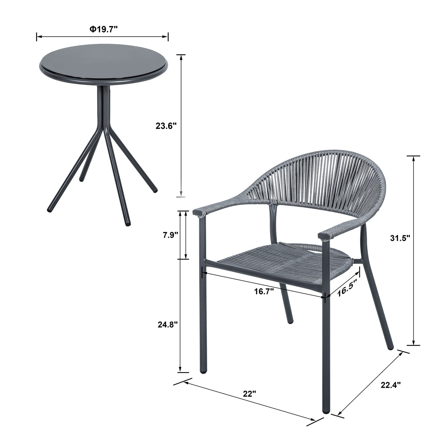 Set da bistrot in vimini e corda per patio NUU GARDEN da 3 pezzi
