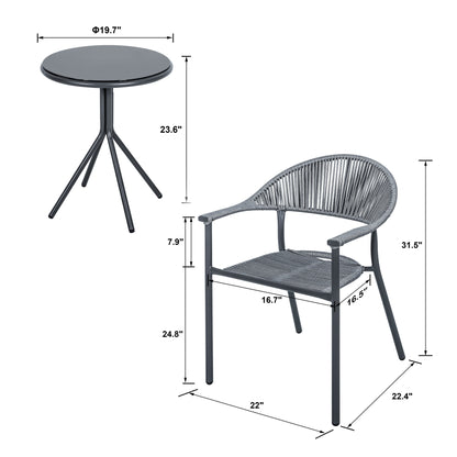 Set da bistrot in vimini e corda per patio NUU GARDEN da 3 pezzi