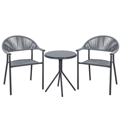 Set da bistrot in vimini e corda per patio NUU GARDEN da 3 pezzi