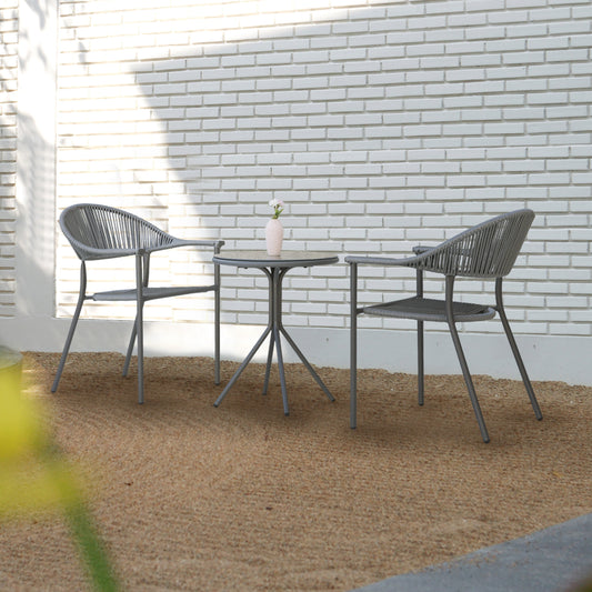 Set da bistrot in vimini e corda per patio NUU GARDEN da 3 pezzi