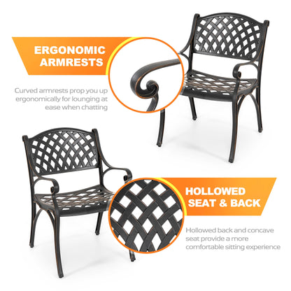 Set da bistrot da esterno 3 pezzi con foro per ombrellone, nero con bordo verniciato oro