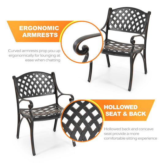 Set da bistrot da esterno 3 pezzi con foro per ombrellone, nero con bordo verniciato oro