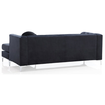 Divano componibile in velluto trapuntato con finiture a borchie e cuscini decorativi - 83 - Nero