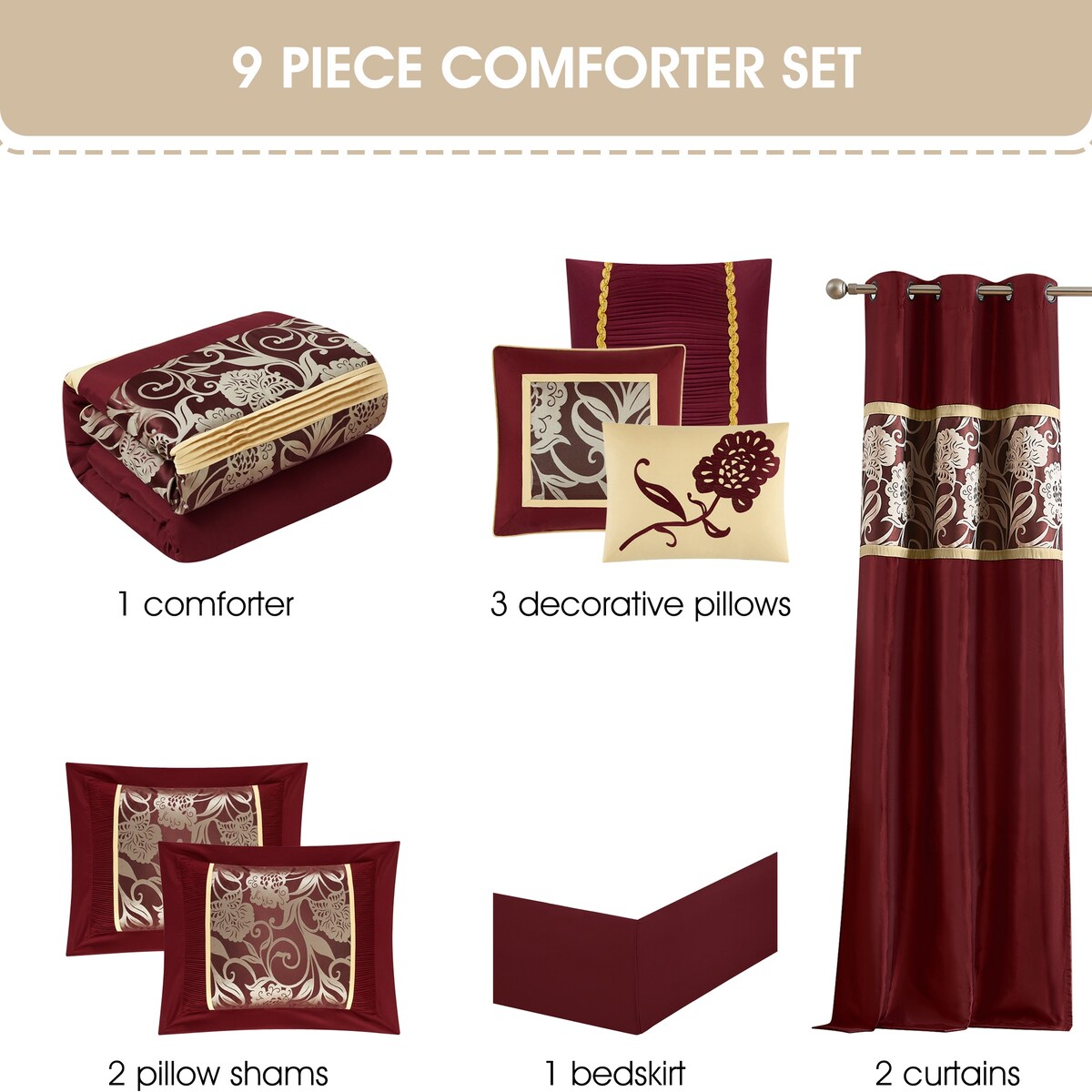 Set copripiumino Nanshing Brie da 9 pezzi in jacquard floreale