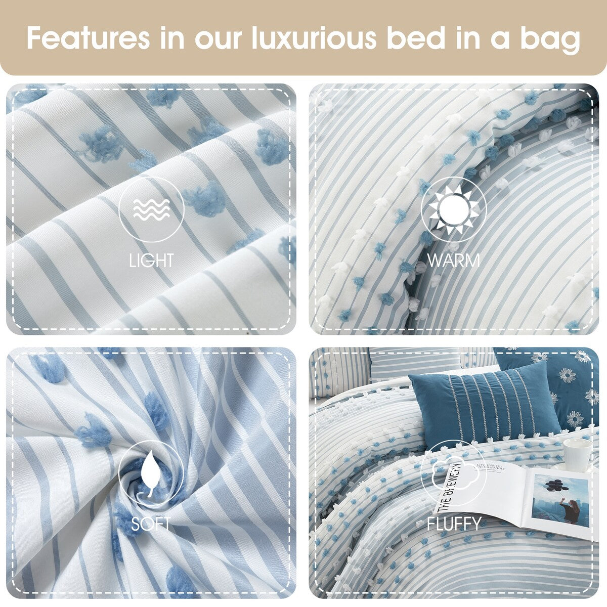 Set copripiumino moderno a righe Jessy di Nanshing, 7 pezzi