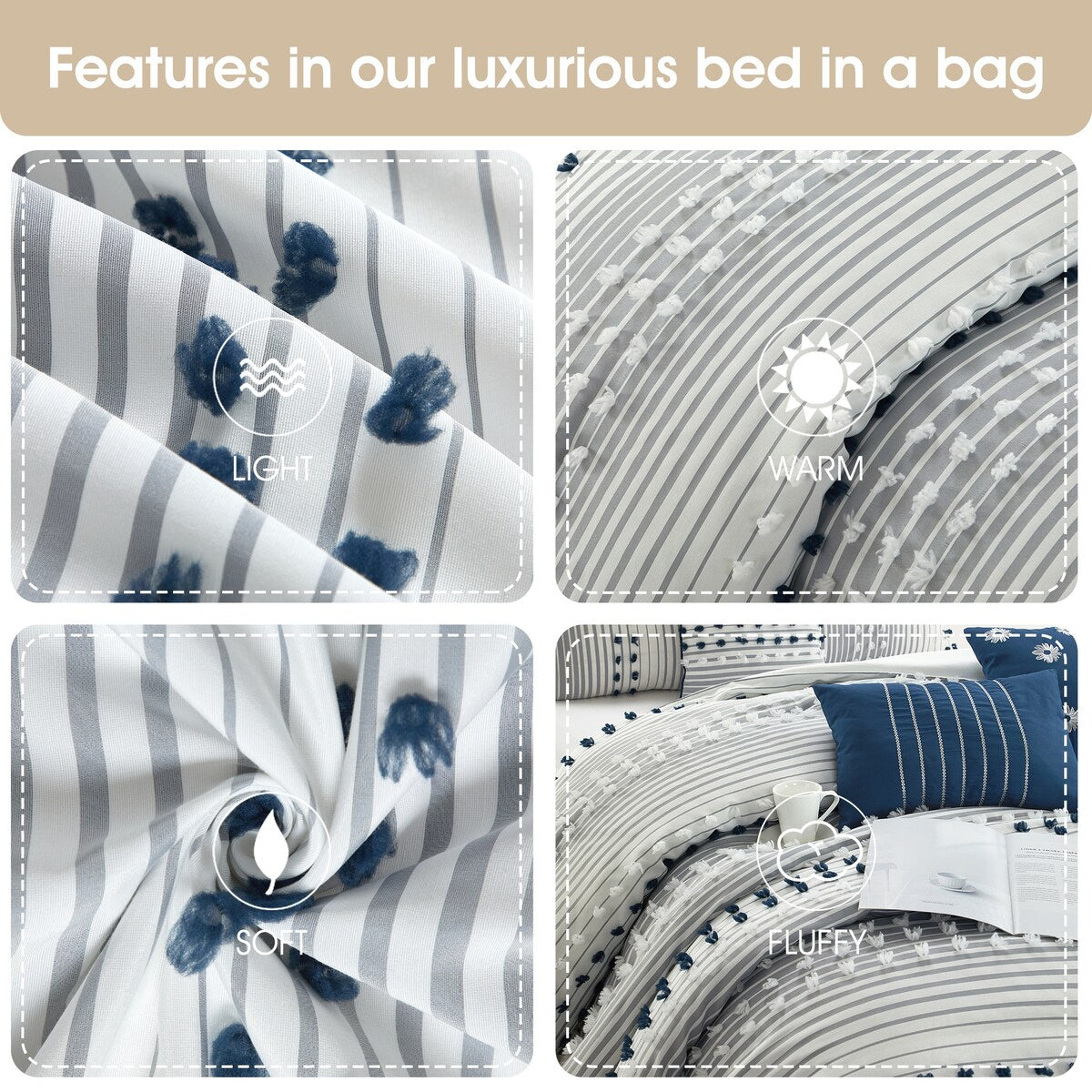 Set copripiumino moderno a righe Jessy di Nanshing, 7 pezzi