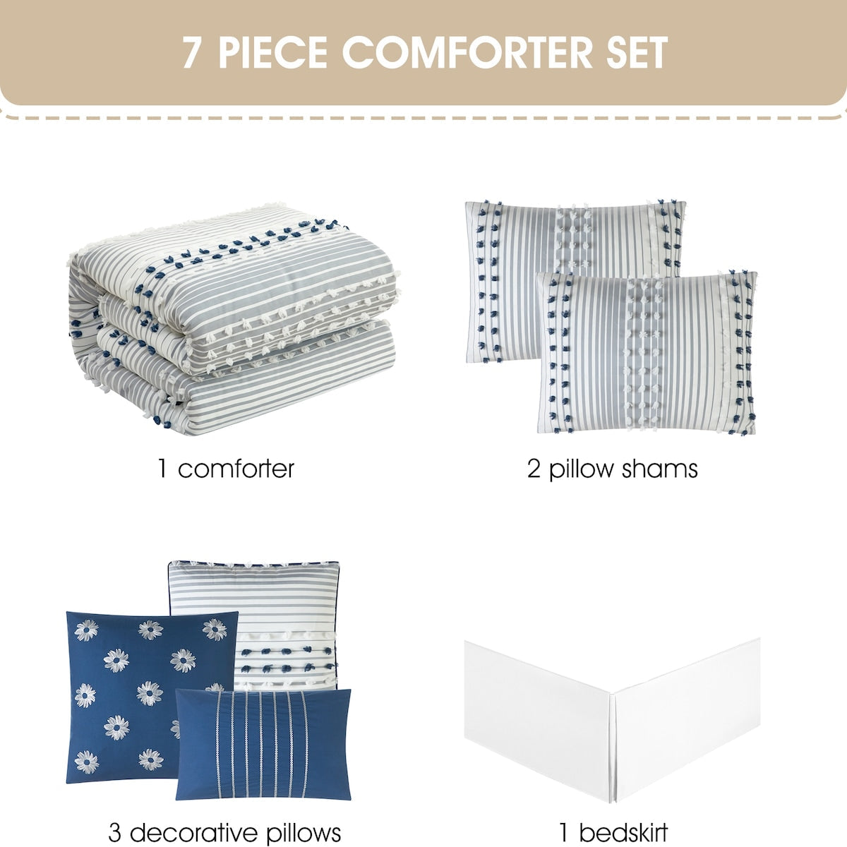 Set copripiumino moderno a righe Jessy di Nanshing, 7 pezzi