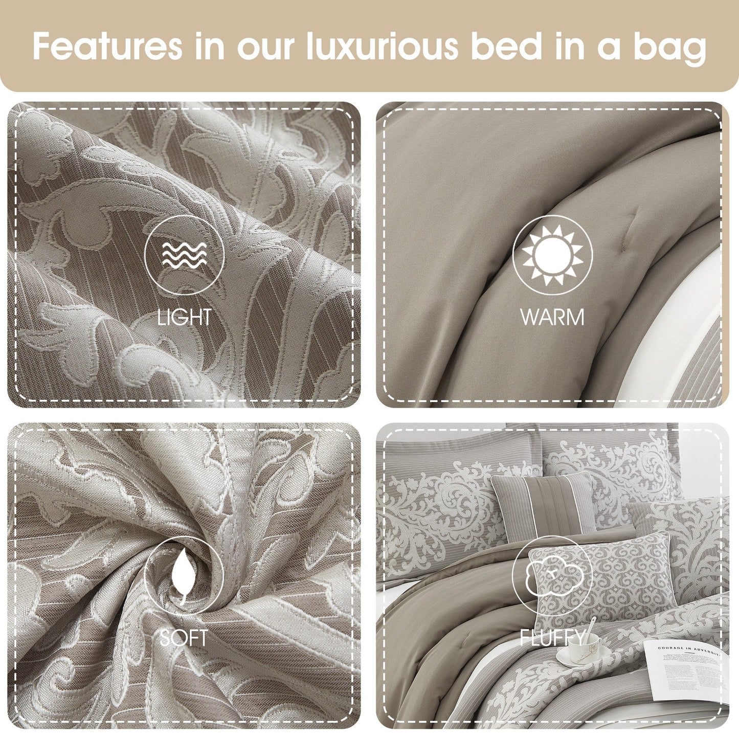 Set copripiumino damascato jacquard Nanshing Salem da 7 pezzi