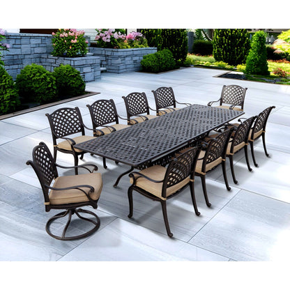 Set da pranzo per patio Nassau da 11 pezzi (con 2 sedie a dondolo girevoli) e tavolo da pranzo rettangolare estensibile da 42 x 92 / 42 x 120''