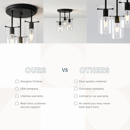 Nathan James Ophelia Lampada da soffitto a 3 luci con paralume in vetro e montaggio a semi-incasso