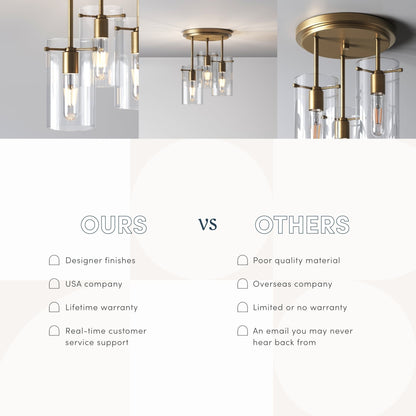 Nathan James Ophelia Lampada da soffitto a 3 luci con paralume in vetro e montaggio a semi-incasso