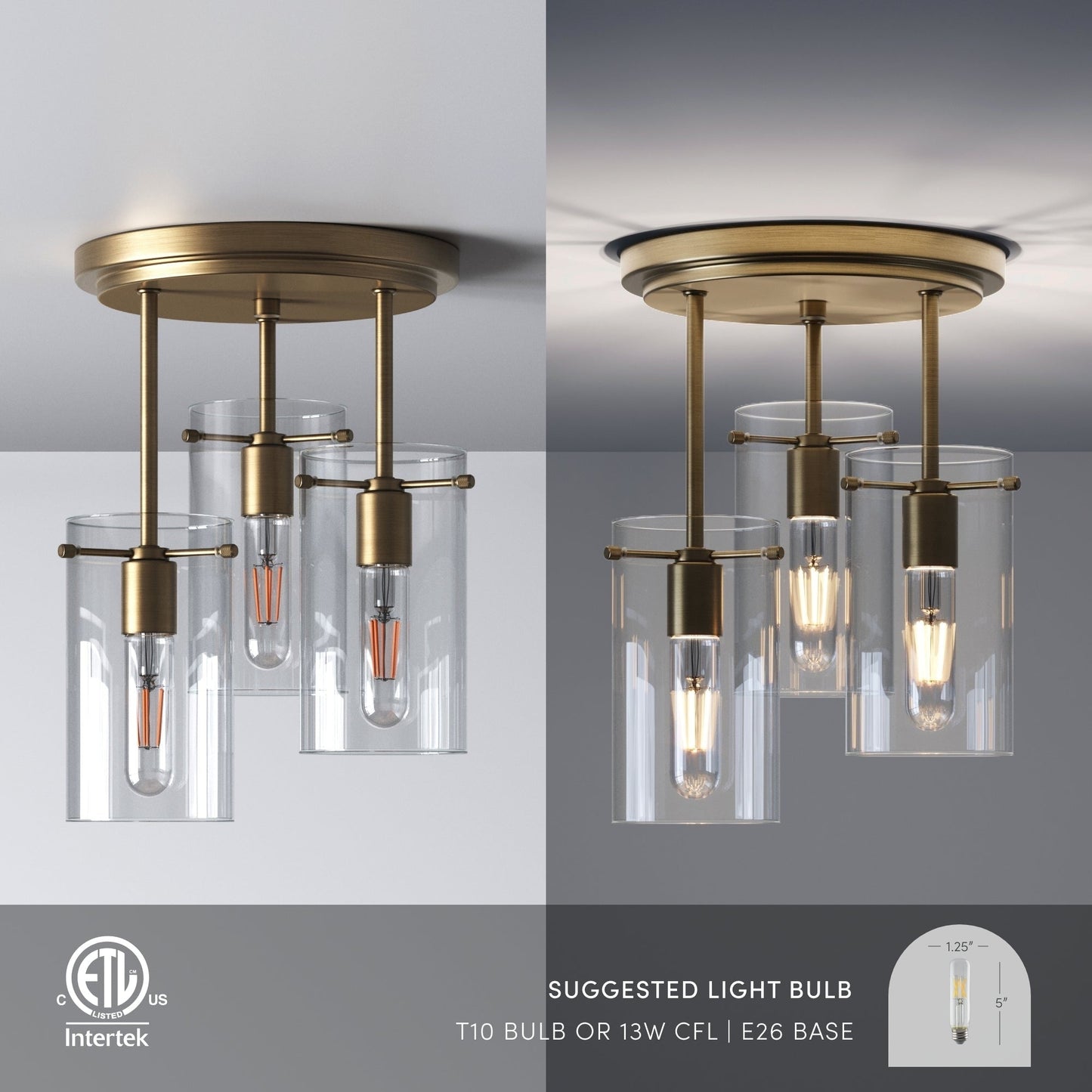 Nathan James Ophelia Lampada da soffitto a 3 luci con paralume in vetro e montaggio a semi-incasso