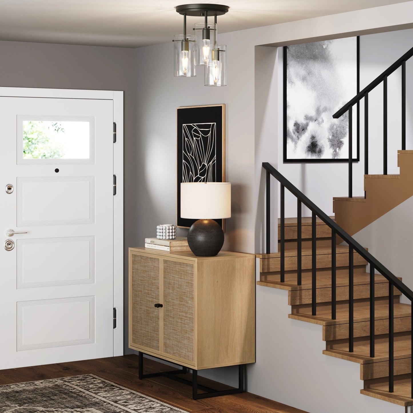 Nathan James Ophelia Lampada da soffitto a 3 luci con paralume in vetro e montaggio a semi-incasso