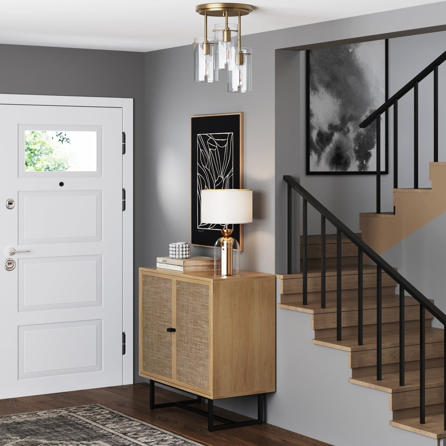 Nathan James Ophelia Lampada da soffitto a 3 luci con paralume in vetro e montaggio a semi-incasso