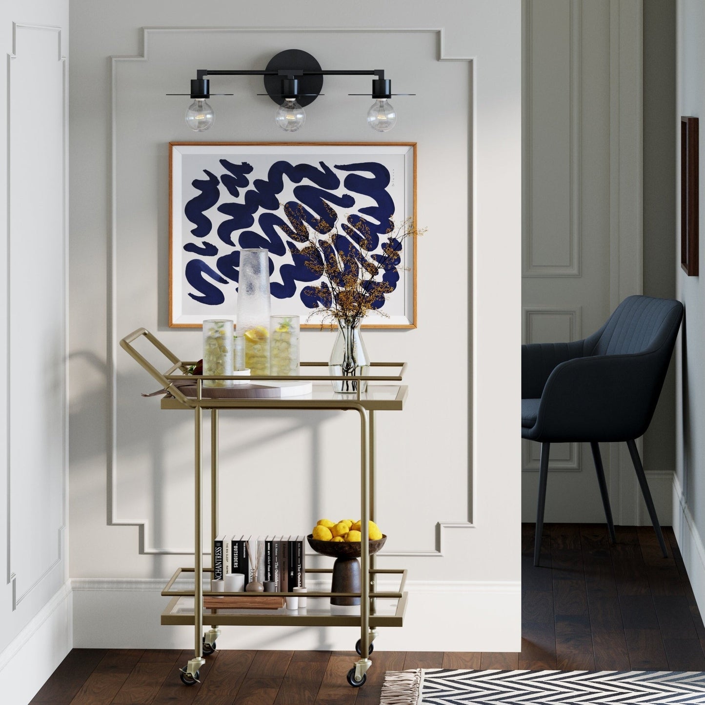 Lampada da bagno Nathan James Pattinson a 3 luci con struttura in metallo e paralume sottile