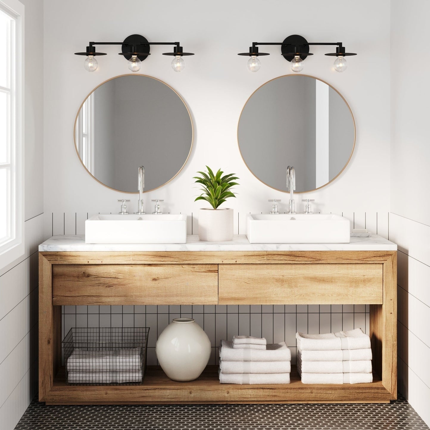 Lampada da bagno Nathan James Pattinson a 3 luci con struttura in metallo e paralume sottile