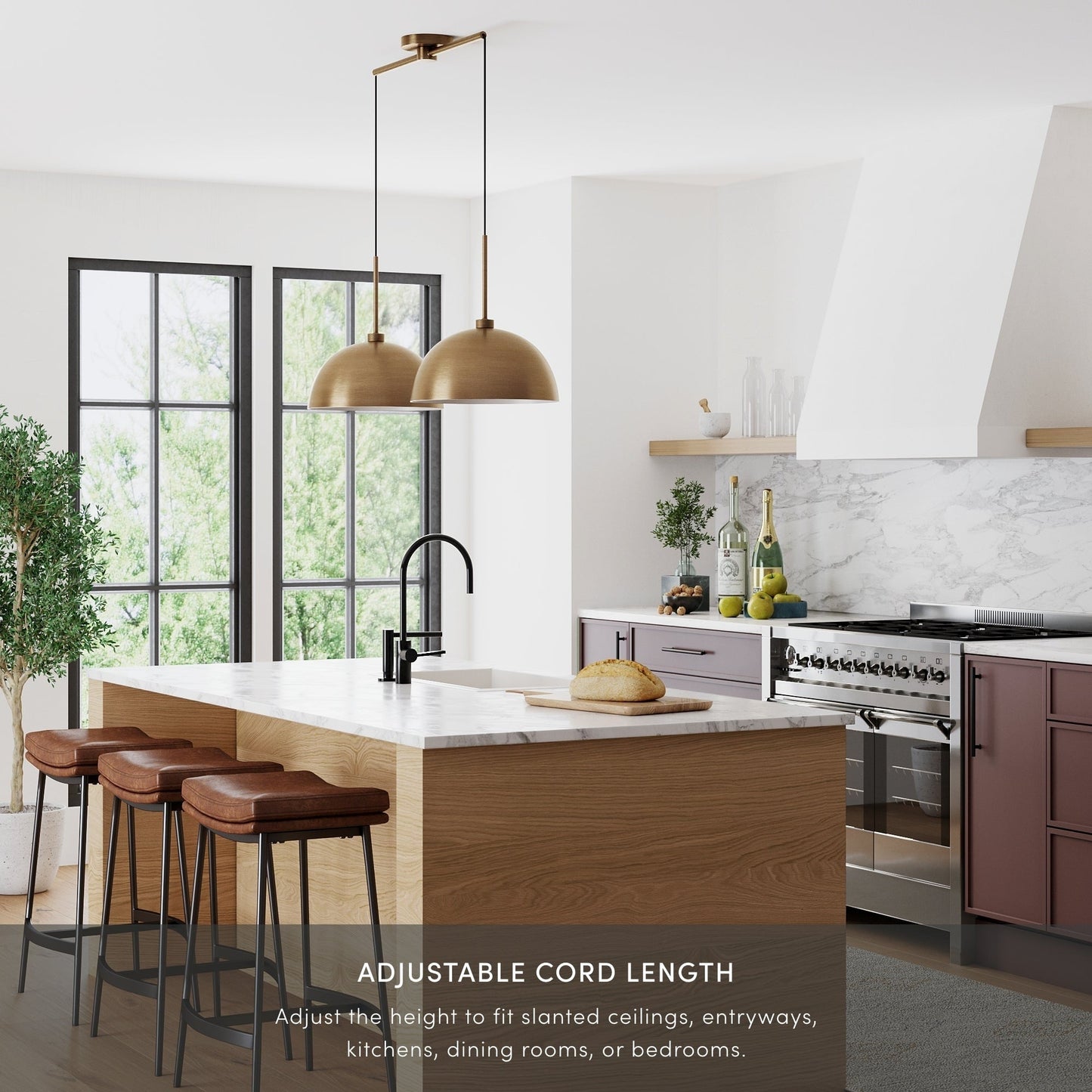 Lampada a sospensione moderna a 2 luci Nathan James Percy, con paralume in metallo e cavo regolabile