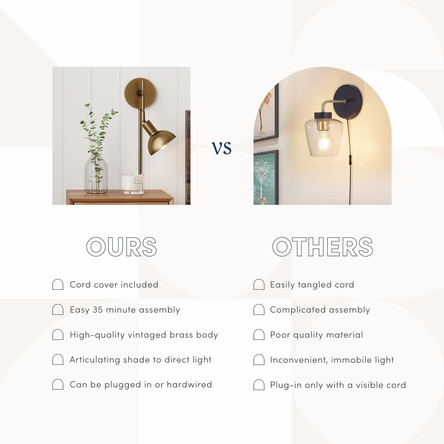 Nathan James Tamlin Applique da parete con braccio a 1 luce con spina e interruttore on/off