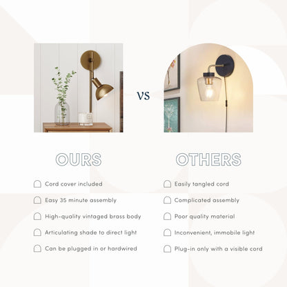 Nathan James Tamlin Applique da parete con braccio a 1 luce con spina e interruttore on/off