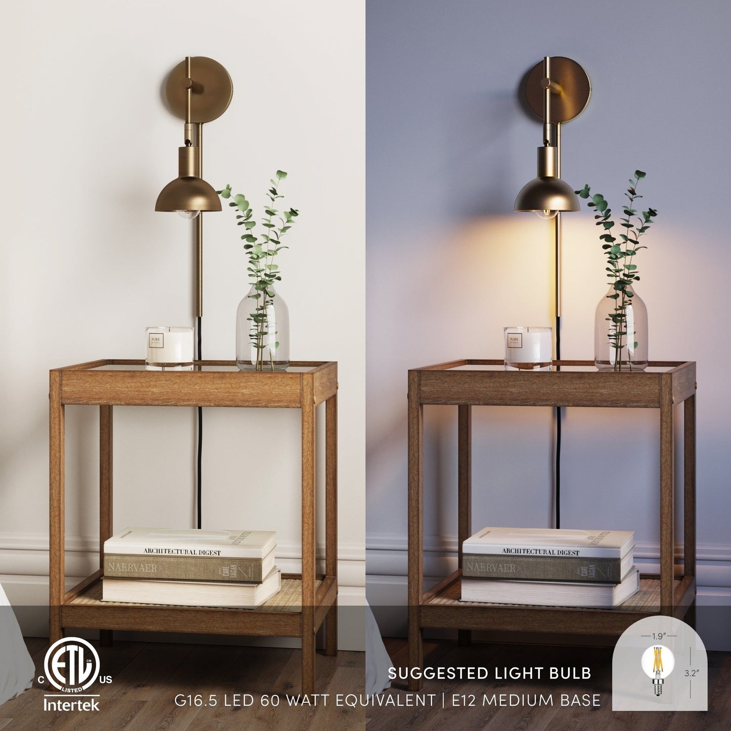 Nathan James Tamlin Applique da parete con braccio a 1 luce con spina e interruttore on/off