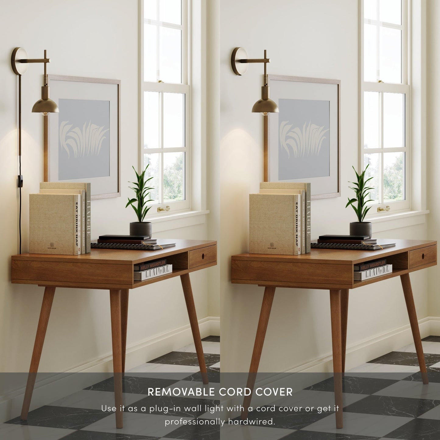 Nathan James Tamlin Applique da parete con braccio a 1 luce con spina e interruttore on/off