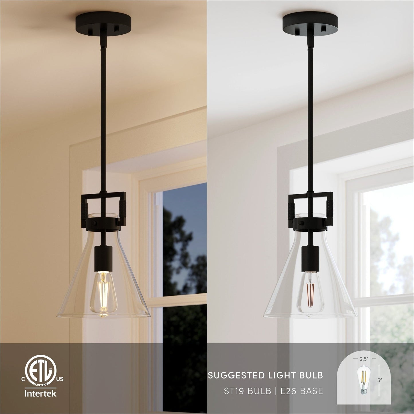 Lampada a sospensione in vetro Nathan James Vincent, lampada a sospensione con stelo regolabile e paralume trasparente