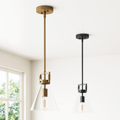 Lampada a sospensione in vetro Nathan James Vincent, lampada a sospensione con stelo regolabile e paralume trasparente