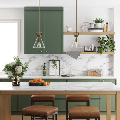 Lampada a sospensione in vetro Nathan James Vincent, lampada a sospensione con stelo regolabile e paralume trasparente