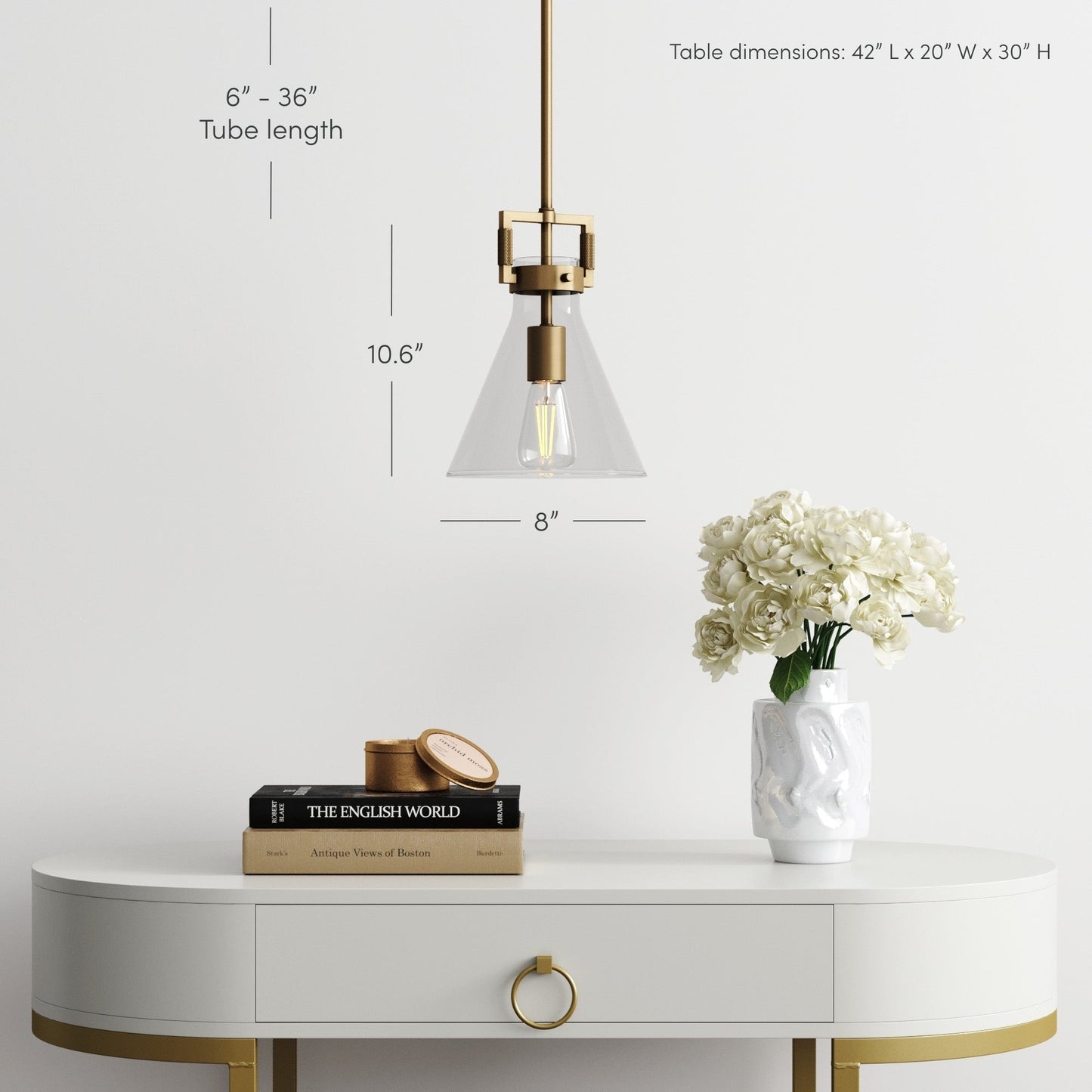 Lampada a sospensione in vetro Nathan James Vincent, lampada a sospensione con stelo regolabile e paralume trasparente