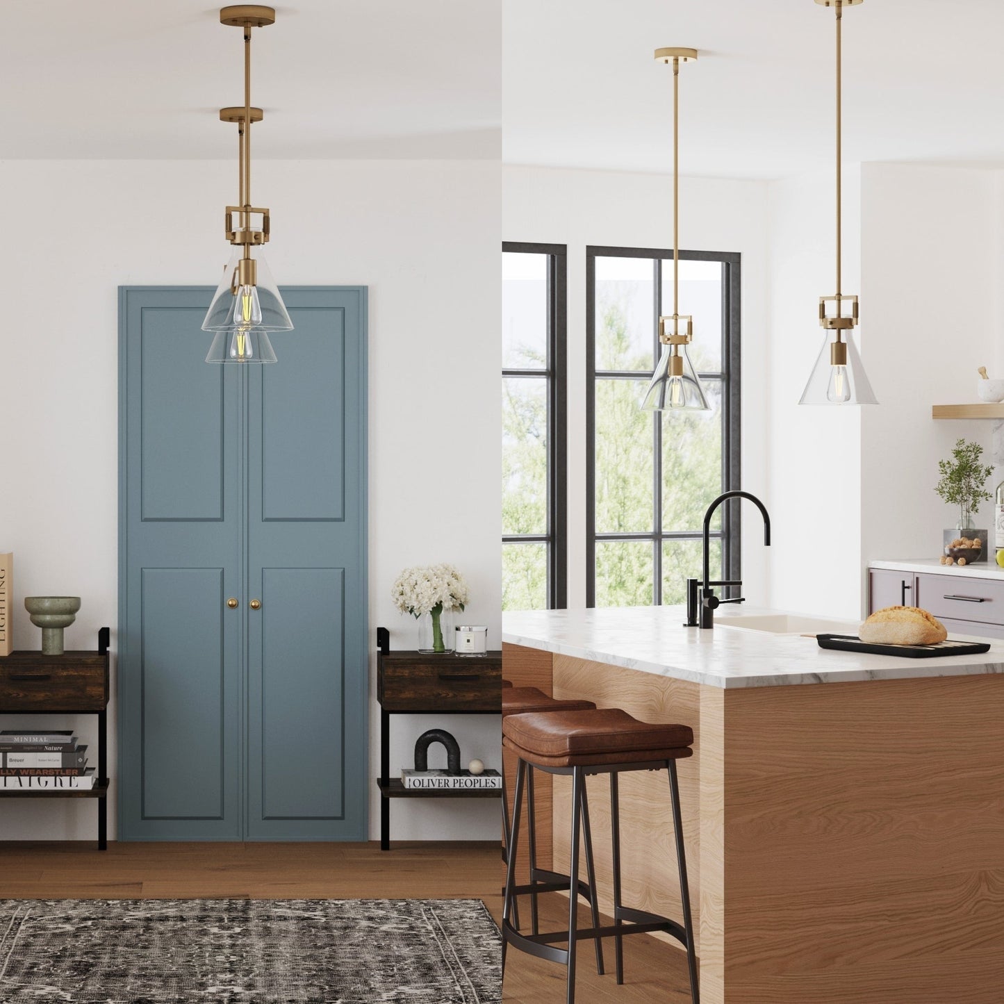 Lampada a sospensione in vetro Nathan James Vincent, lampada a sospensione con stelo regolabile e paralume trasparente