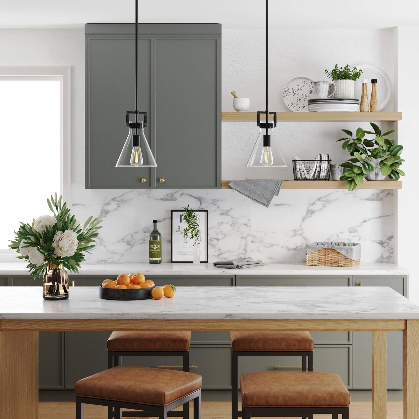 Lampada a sospensione in vetro Nathan James Vincent, lampada a sospensione con stelo regolabile e paralume trasparente