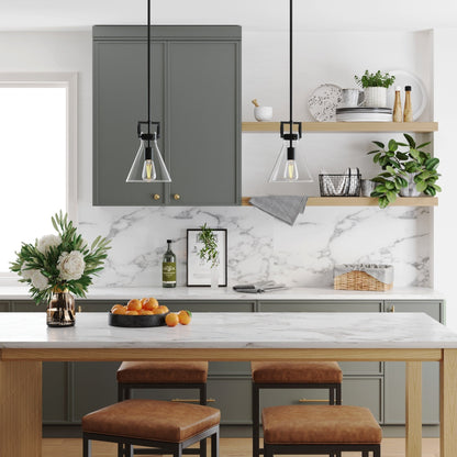 Lampada a sospensione in vetro Nathan James Vincent, lampada a sospensione con stelo regolabile e paralume trasparente