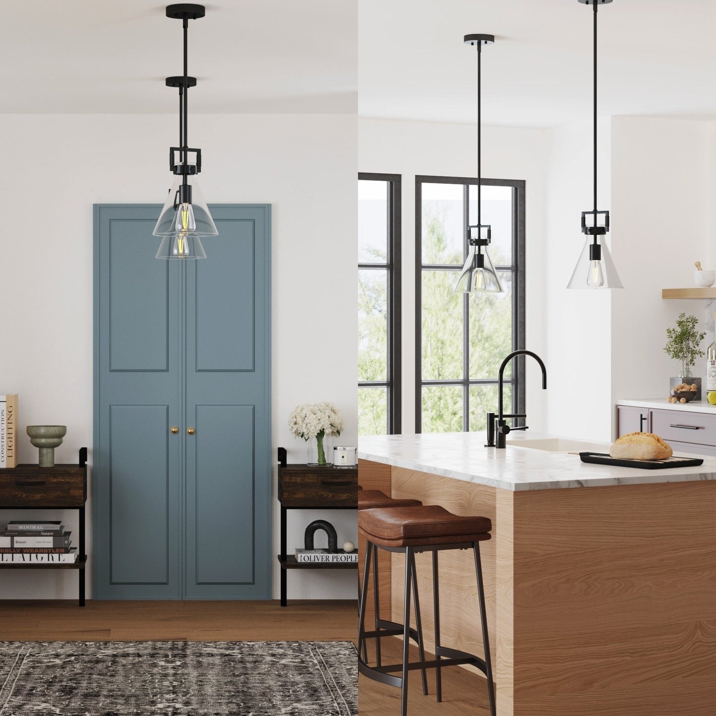 Lampada a sospensione in vetro Nathan James Vincent, lampada a sospensione con stelo regolabile e paralume trasparente